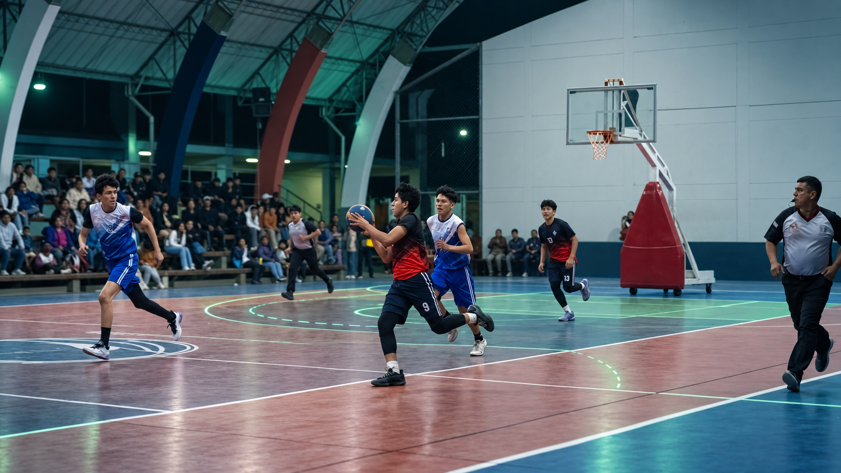 Players driving towards the basket